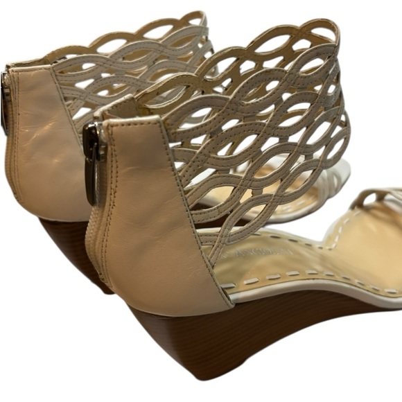 Enzo Angiolini White Leather Lattice Weave Wedge Heel Sandals Size 8 Ankle Strap - Picture 8 of 15